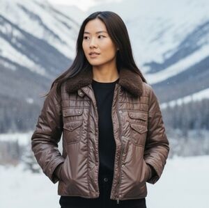 Vintage Fusalp Made in France Brown Ski Jacket Faux Fur Collar 70s 80s Size 16